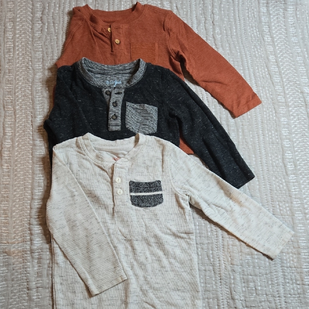 Cat & Jack Long Sleeve Henley Shirts - Rust, Charcoal, and Cream